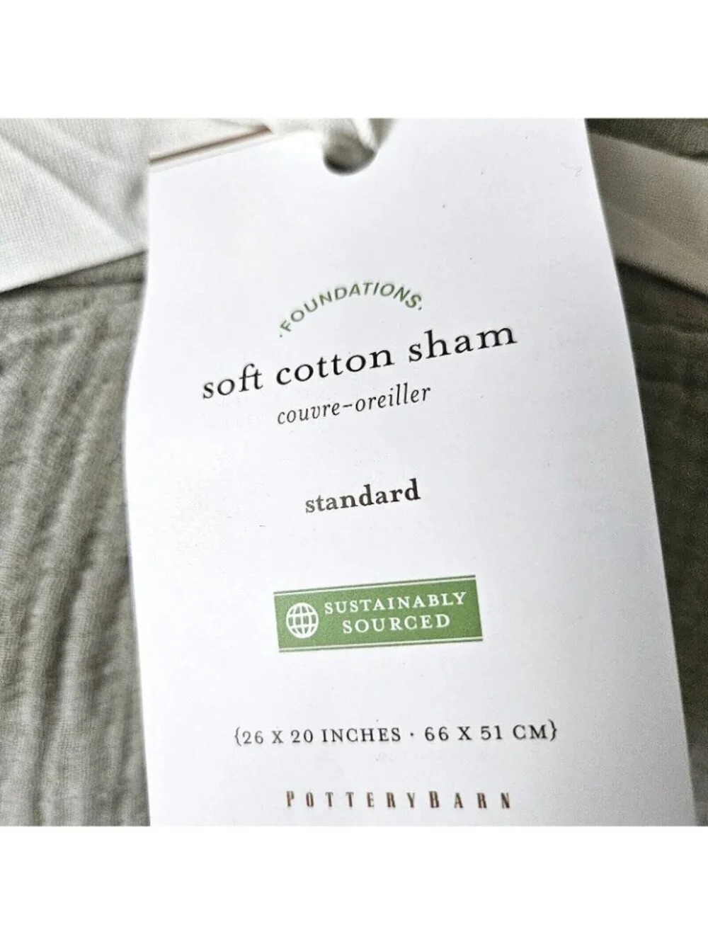 Pottery Barn Gray Soft Cotton Handcrafted Quilted Pillow Sham Standard NEW